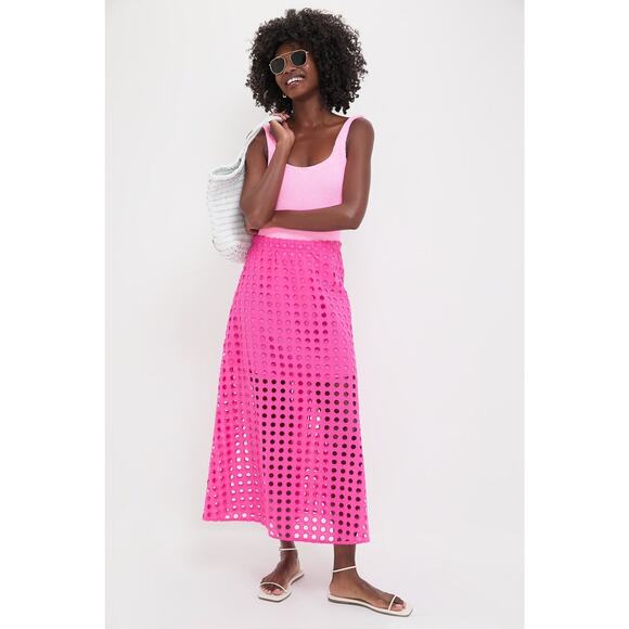 TUCKERNUCK Hot Pink Cotton Eyelet Eve Skirt Size XL NWT Retail $148 Tuckernuck - Picture 7 of 8